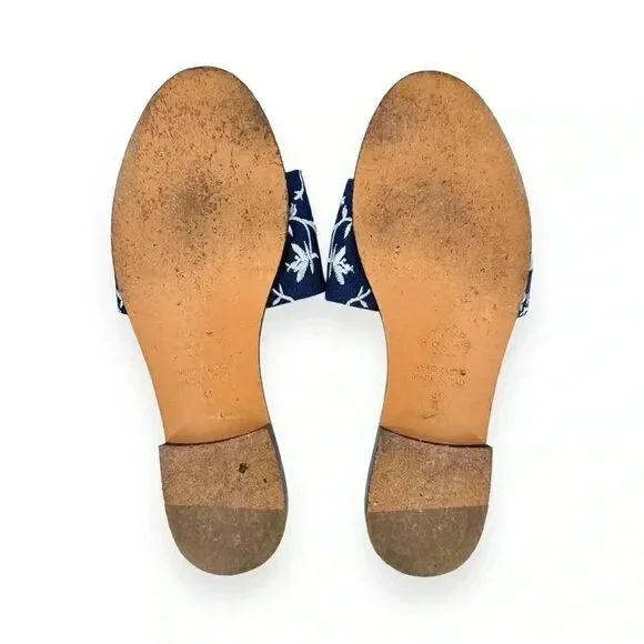Hill House The City Slide in Navy Embroidery - Blue Floral Mule Sandals sz 41 - Picture 7 of 10